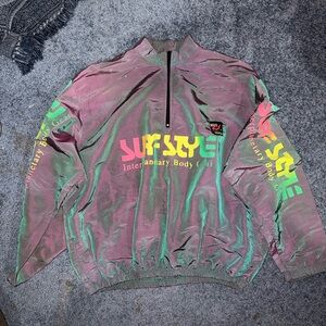 surf style Iridescent Pink/Green Windbreaker with Neon Logo